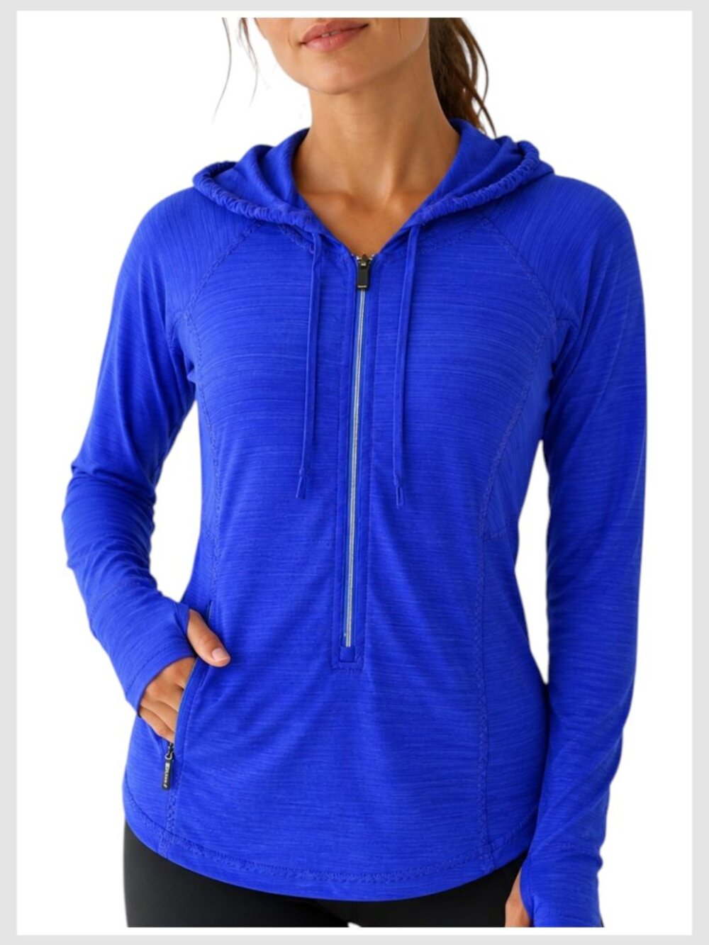 Athleta Pacifica Illume Hoodie Royal Blue Thumbholes 1/2 Zip S